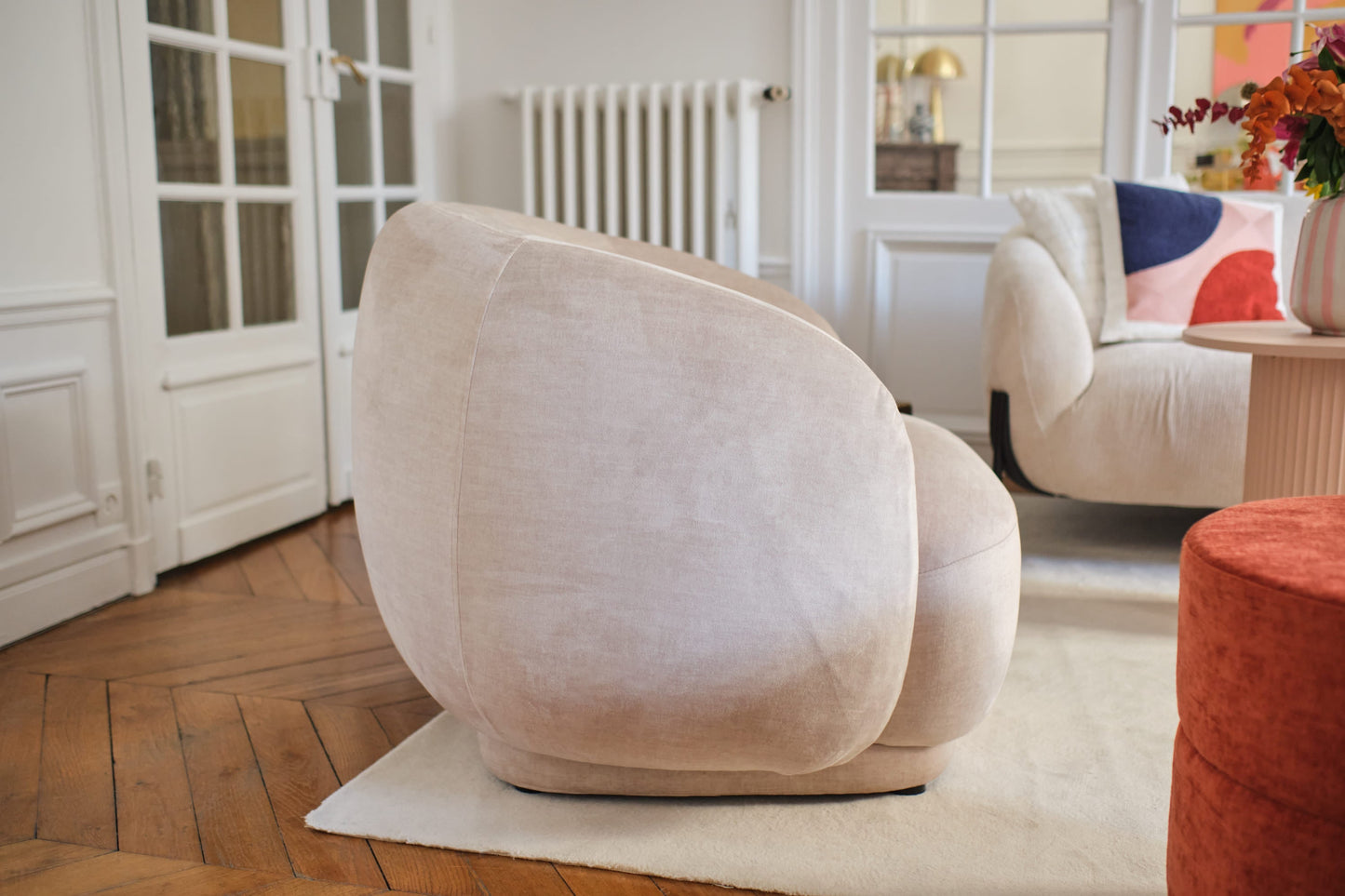 Fauteuil en tissu beige Victoria