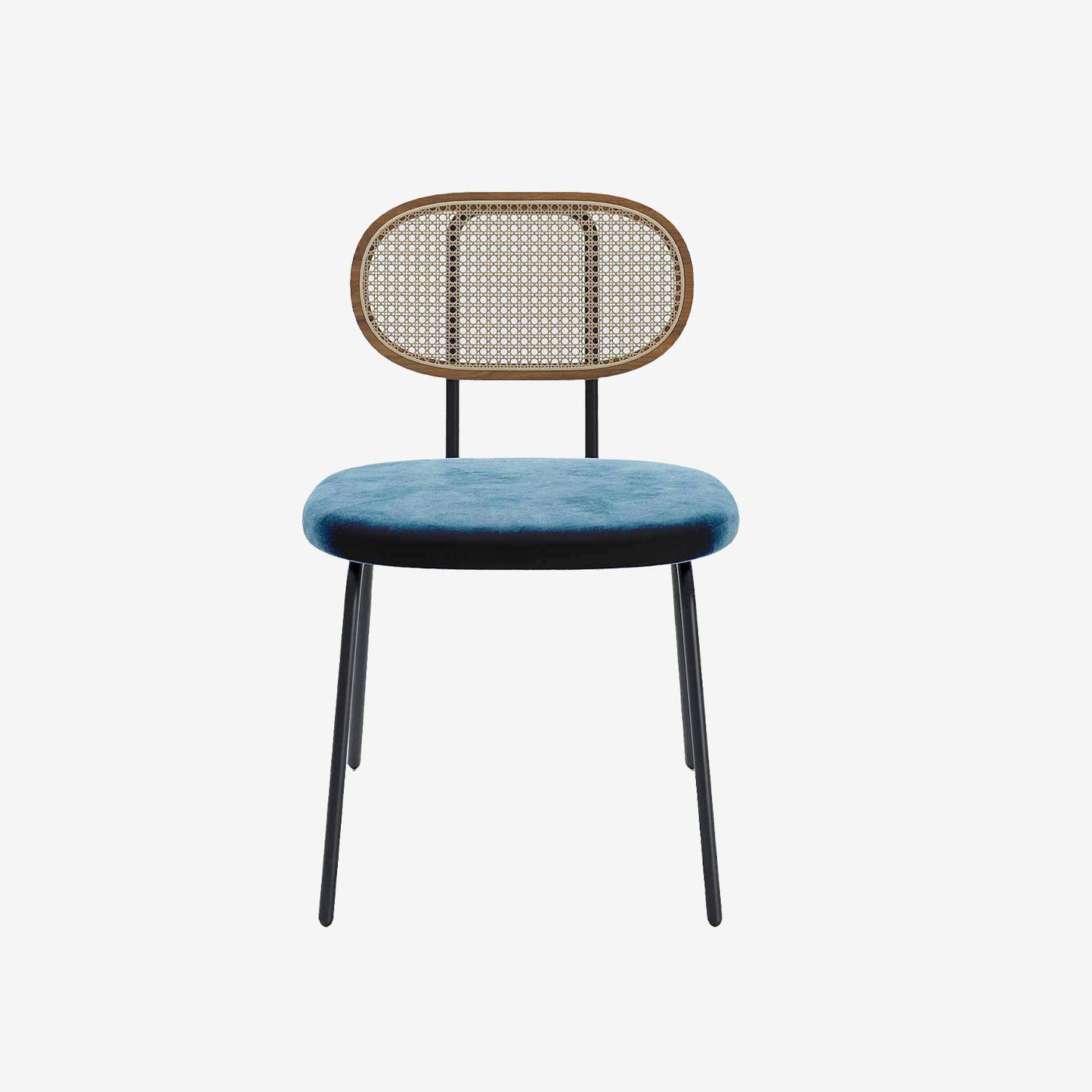 Lot de 2 chaises en rotin et velours bleu Gabrielle