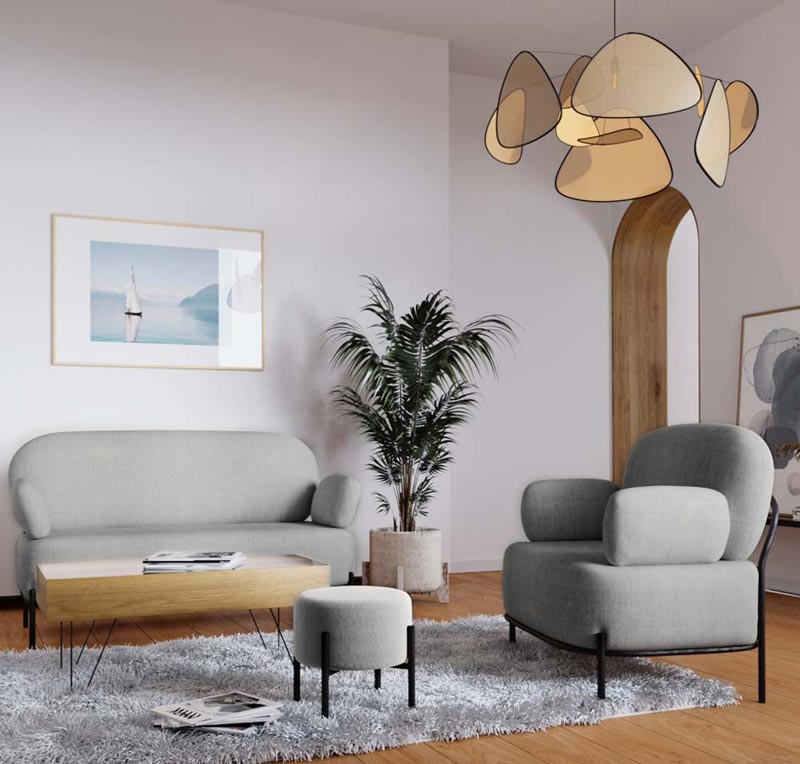 Canapé 2 places design en tissu gris foncé