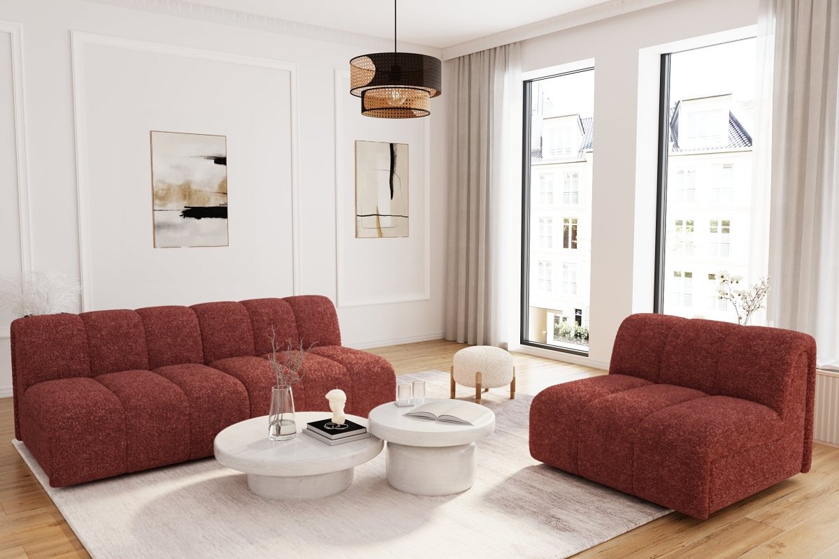 Chauffeuse d'angle pour canapé modulable en tissu bouclette rose Hélène
