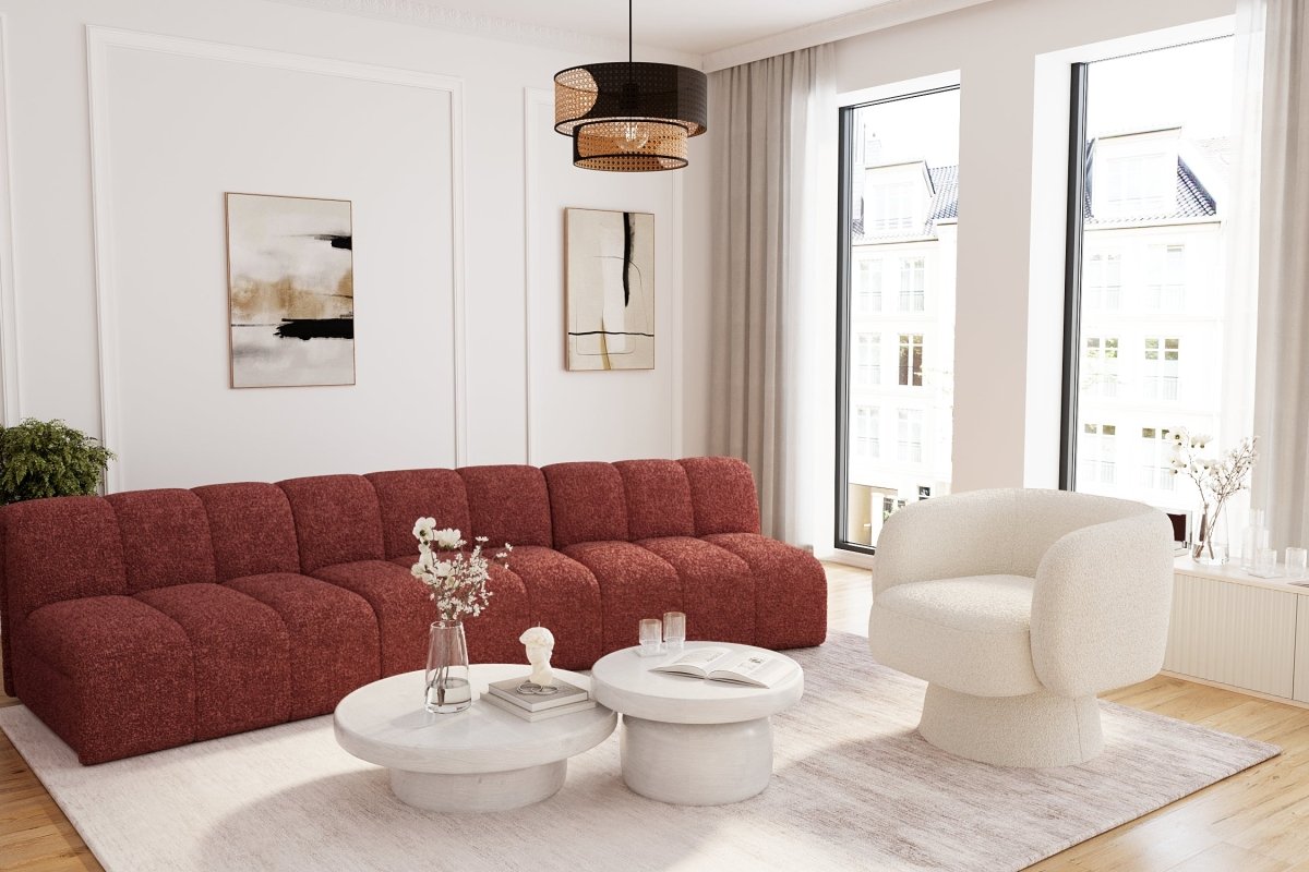Chauffeuse d'angle pour canapé modulable en tissu bouclette rose Hélène