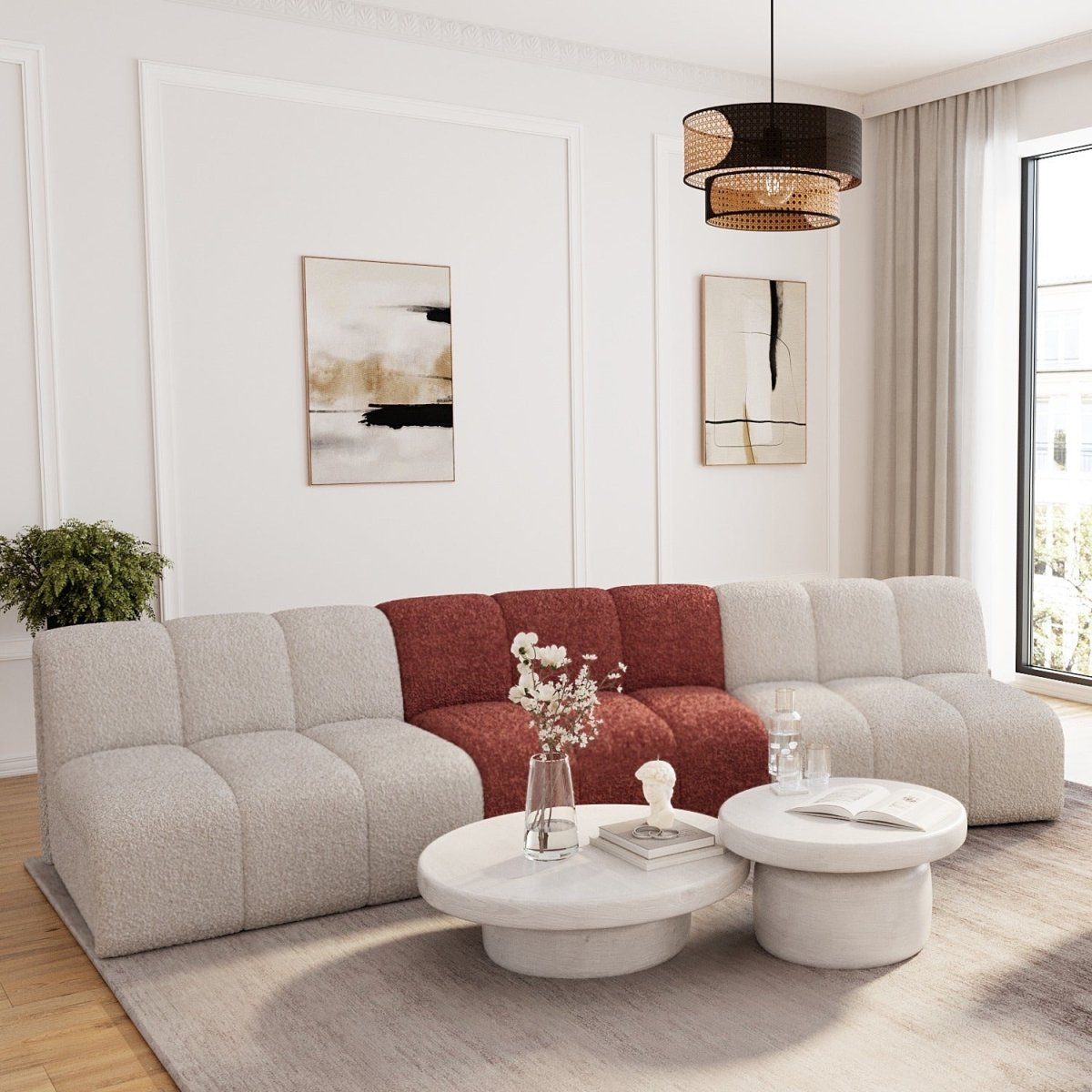 Chauffeuse d'angle pour canapé modulable en tissu bouclette rose Hélène