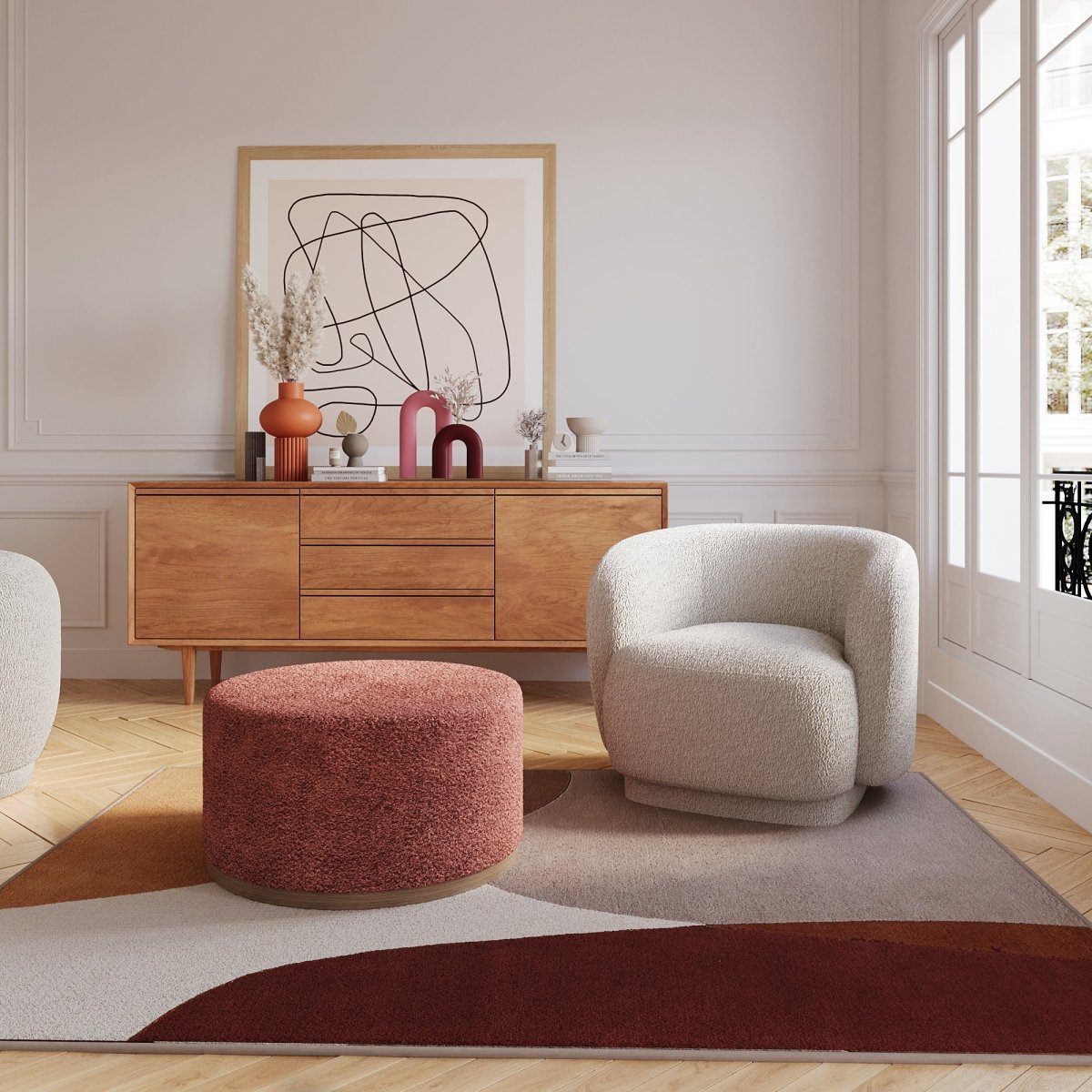 Fauteuil bouclette couleur gris-crème Victoria