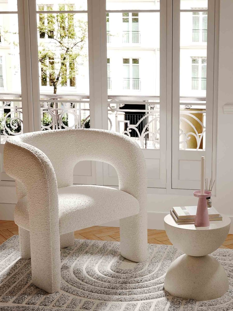 Fauteuil de salle à manger en bouclette blanche