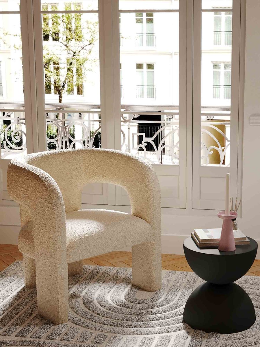 Fauteuil de salle à manger en bouclette gris-crème