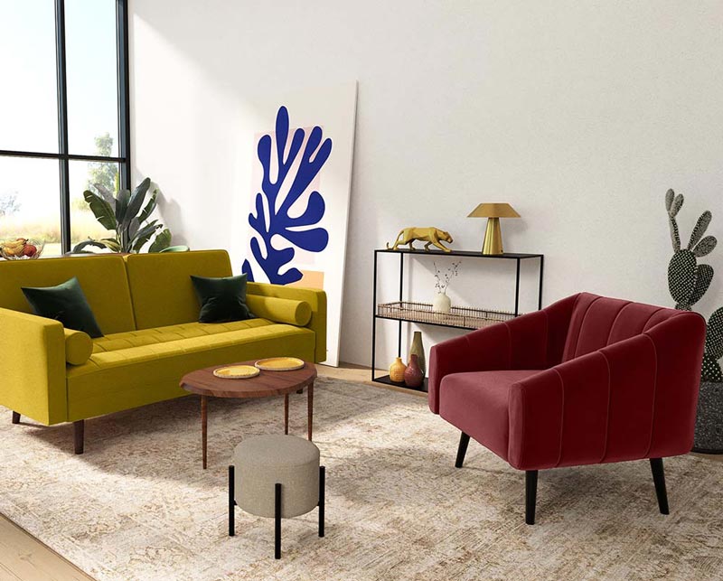 Fauteuil en velours bordeaux