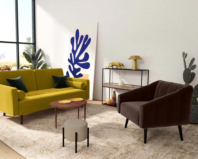 Fauteuil en velours marron