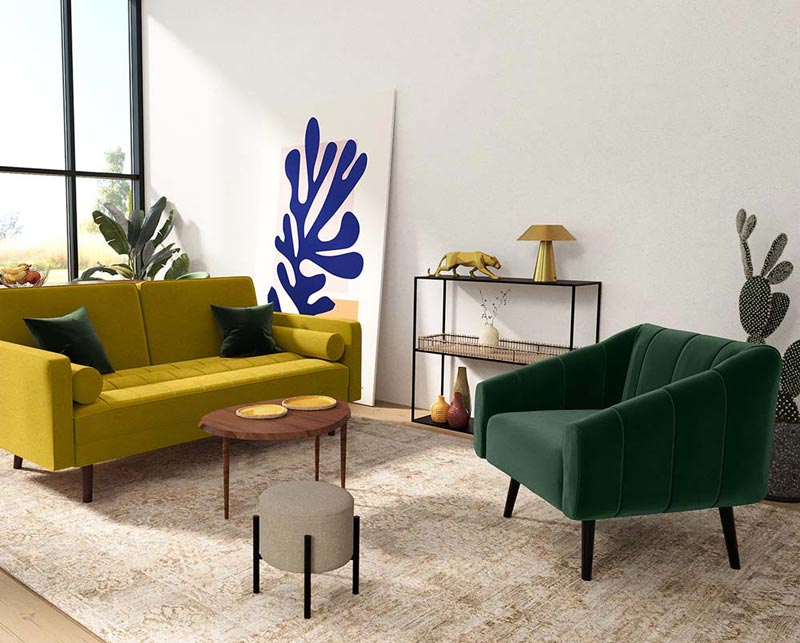Fauteuil en velours vert sapin