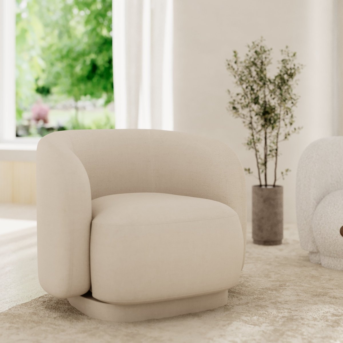 Fauteuil en tissu beige Victoria