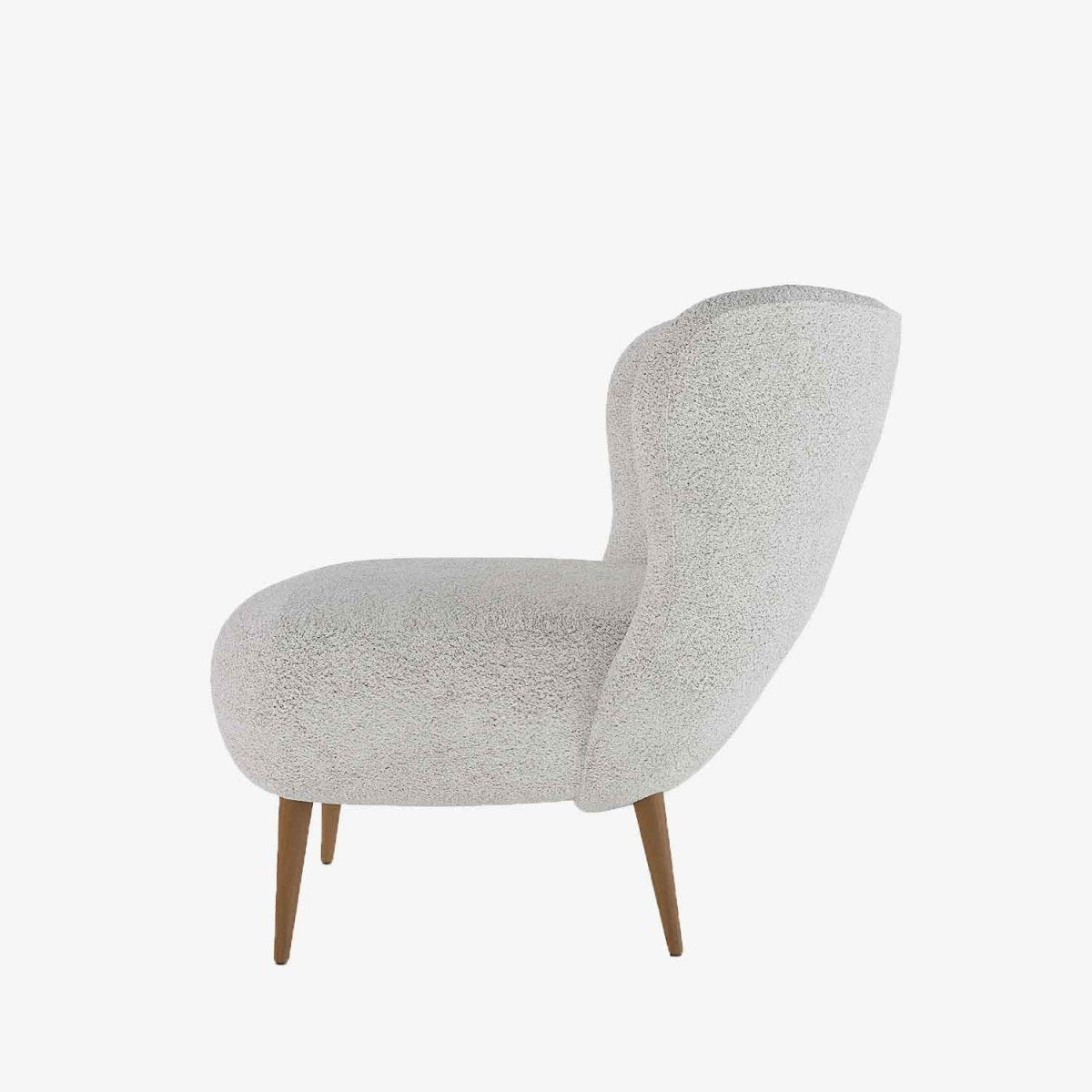 Fauteuil en tissu bouclette gris-crème et bois