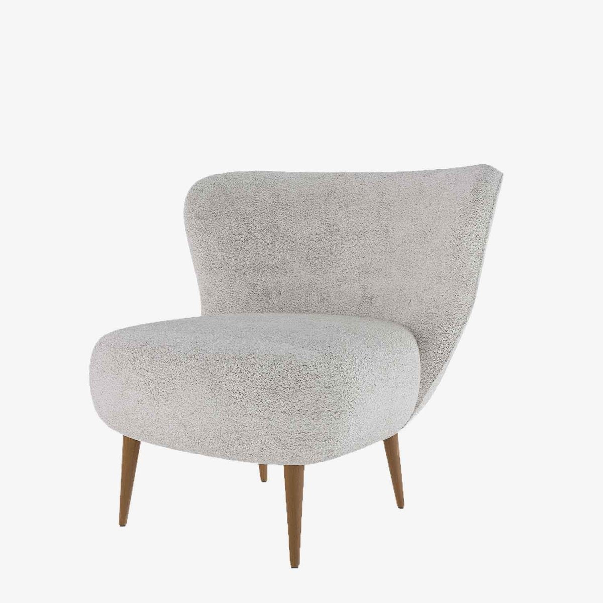 Fauteuil en tissu bouclette gris-crème et bois