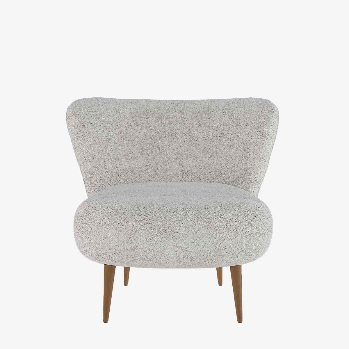 Fauteuil en tissu bouclette gris-crème et bois