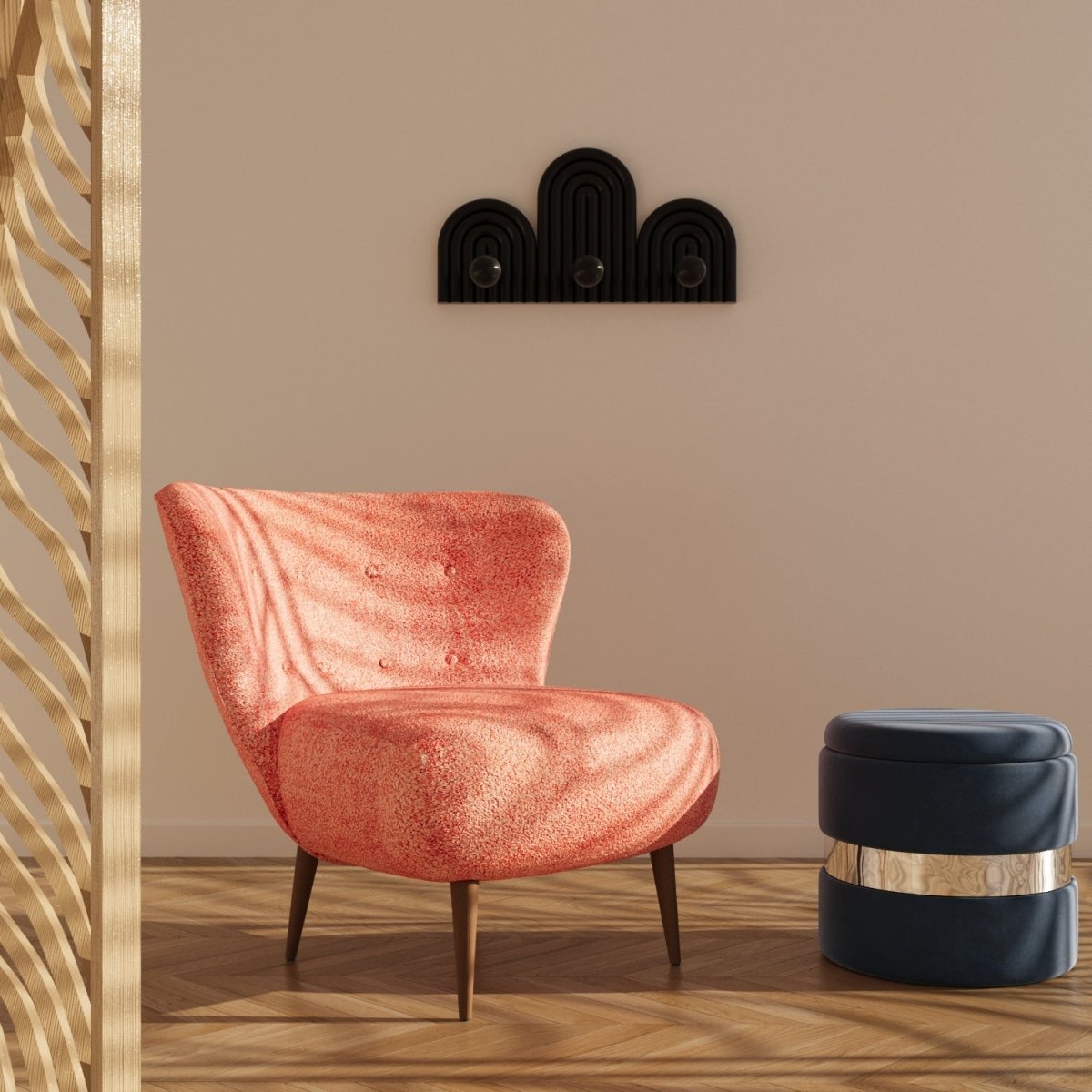 Fauteuil en tissu bouclette rose et bois