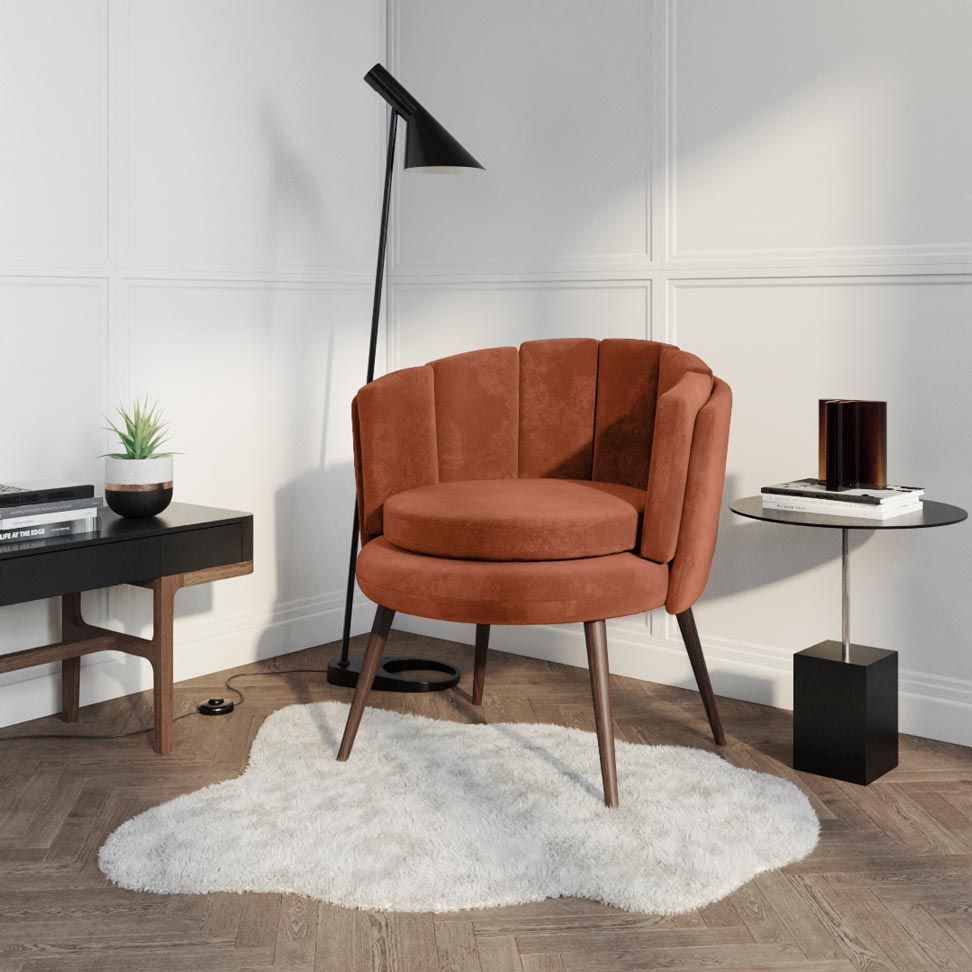 Fauteuil en velours ocre