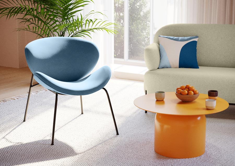 Fauteuil en velours bleu perle