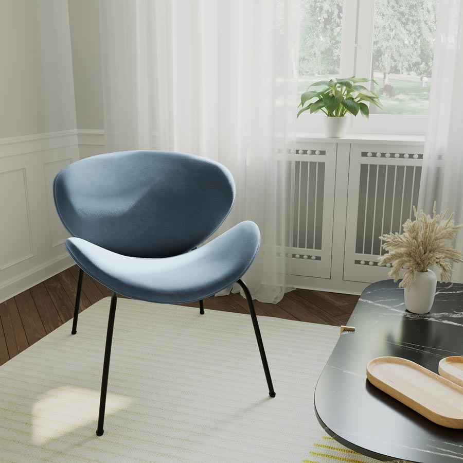 Fauteuil en velours bleu perle