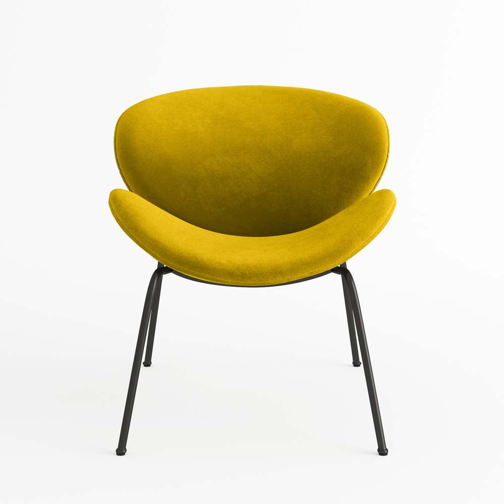 Fauteuil en velours jaune moutarde