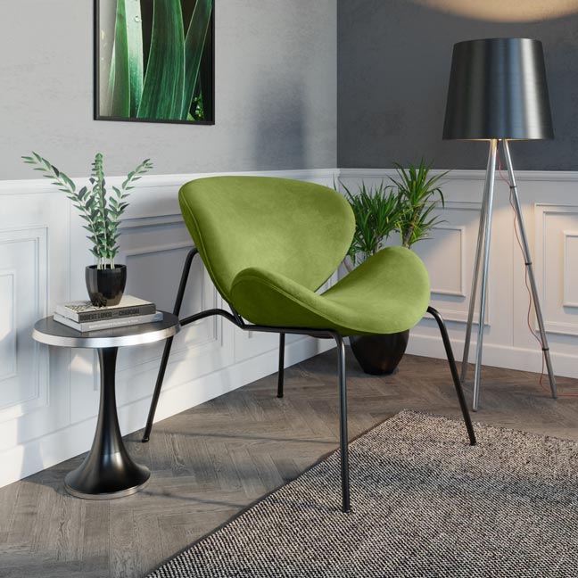 Fauteuil velours vert olive