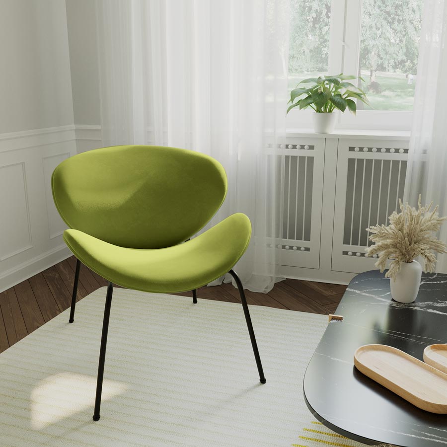 Fauteuil velours vert olive