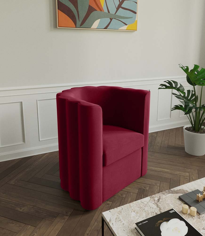 Fauteuil vintage en velours bordeaux