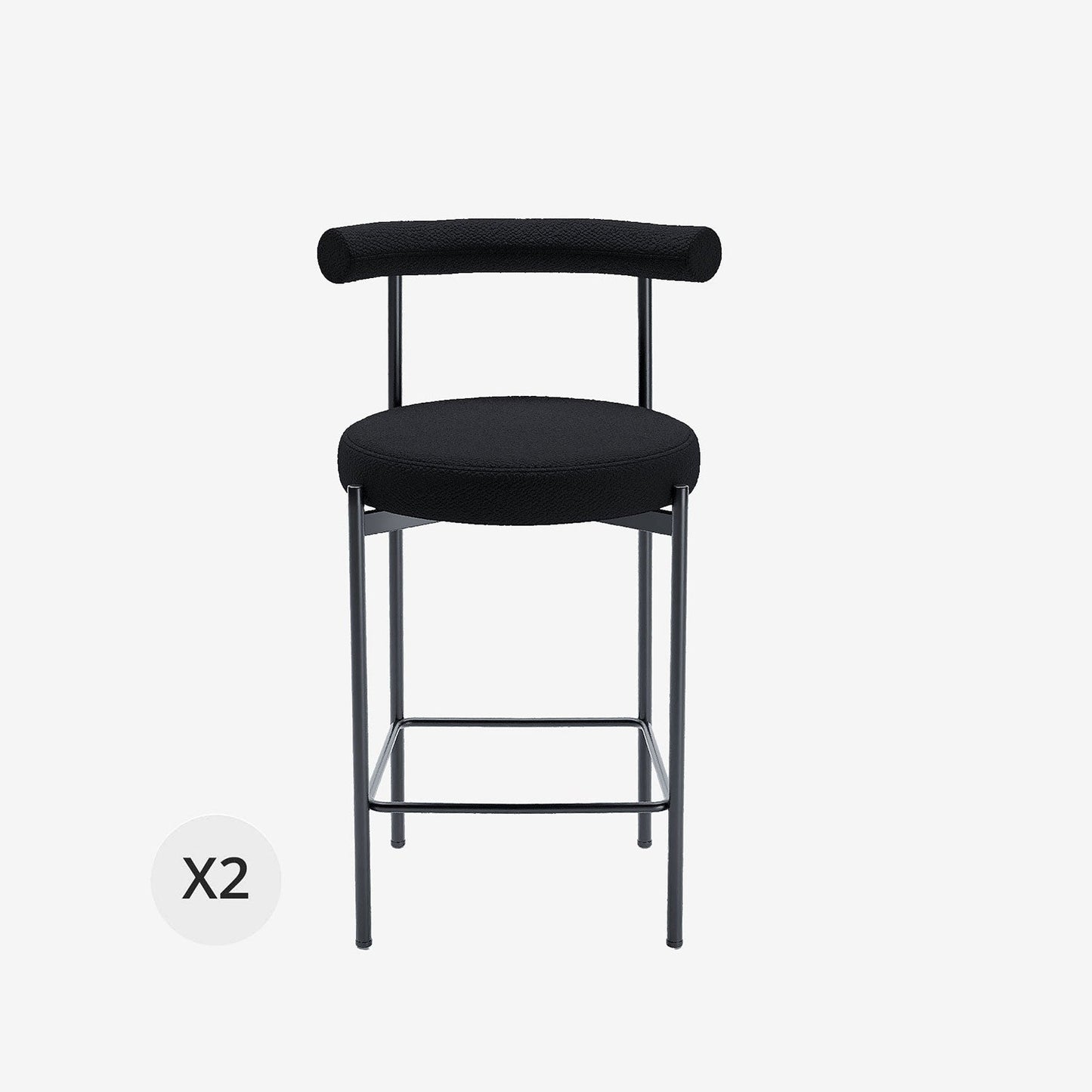 Lot de 2 chaises de bar bouclette grise anthracite Charlotte