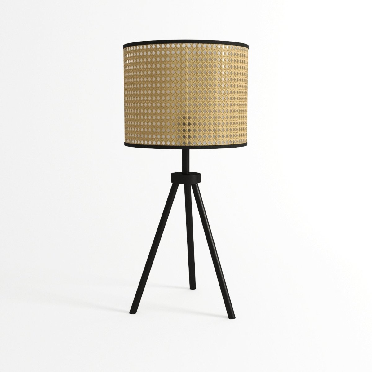 Lampe à poser en rotin et métal noir