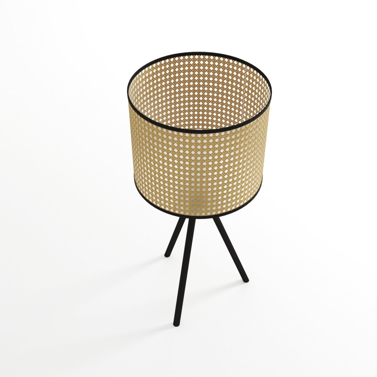 Lampe à poser en rotin et métal noir
