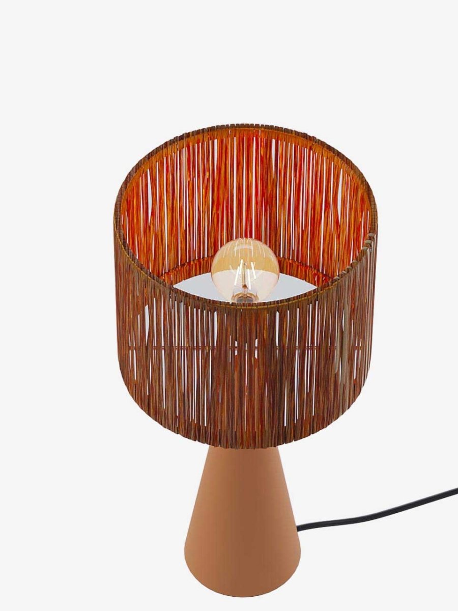 Lampe à poser en terre cuite et raphia