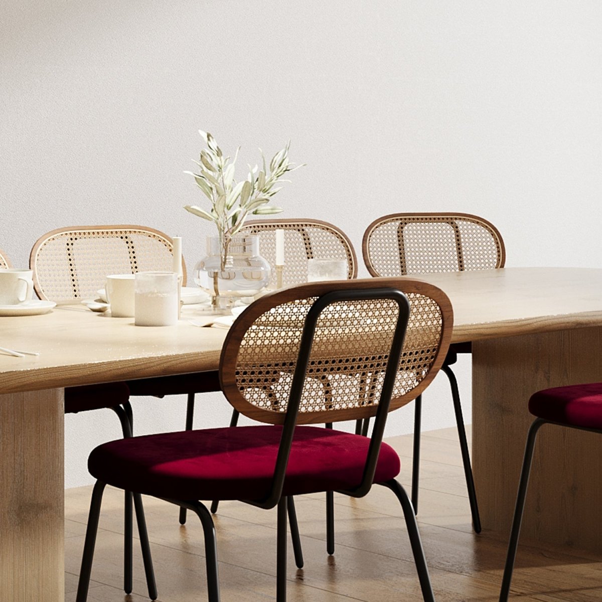 Lot de 2 chaises en rotin et velours bordeaux Gabrielle