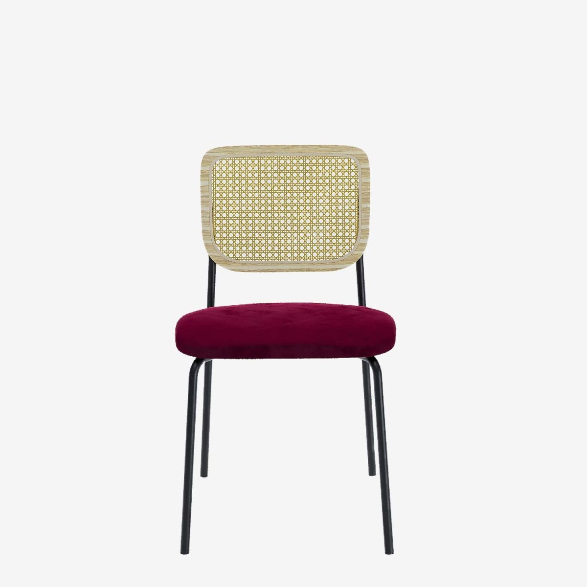 Lot de 2 chaises en rotin et velours bordeaux Juna