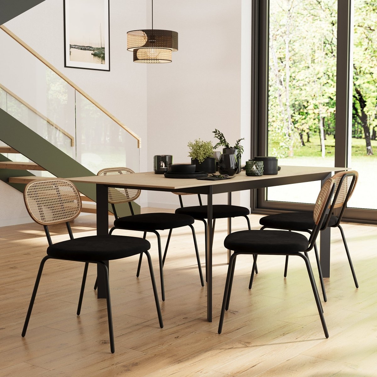 Lot de 2 chaises en rotin et velours noir Gabrielle