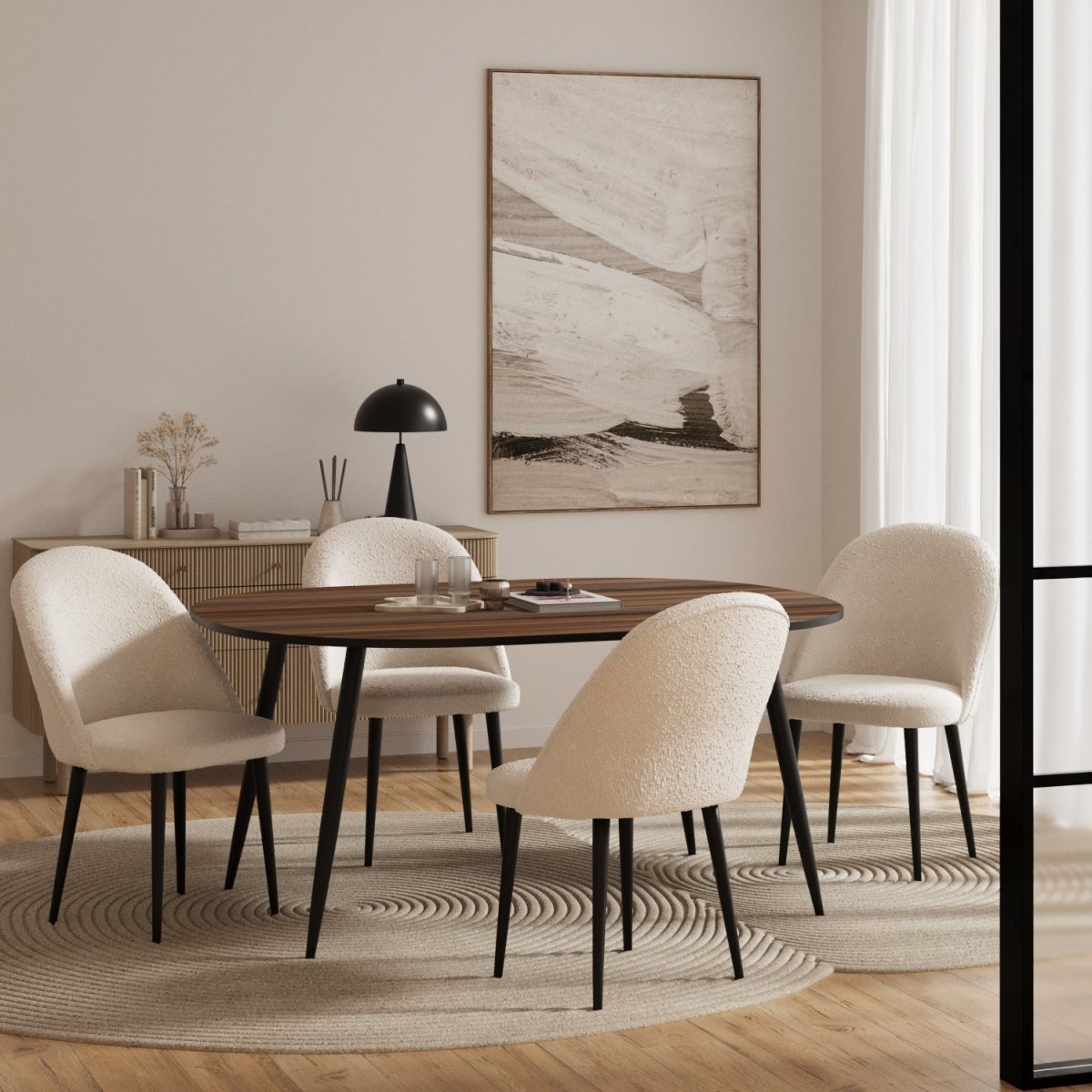 Lot de 2 chaises tissu bouclette & métal noir