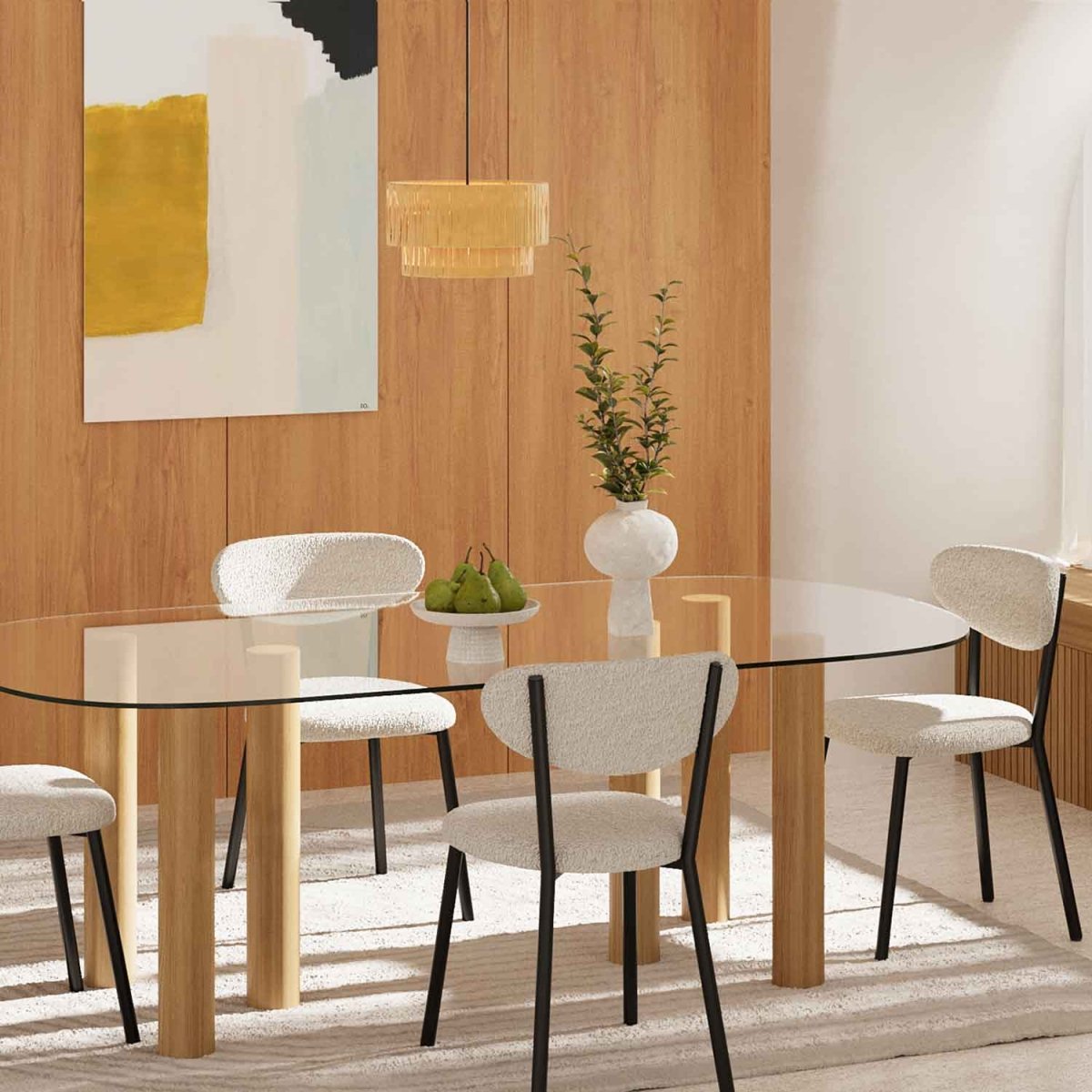 Lot de 2 chaises tissu bouclette pied métal