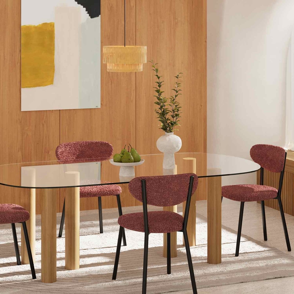 Lot de 2 chaises tissu bouclette pied métal