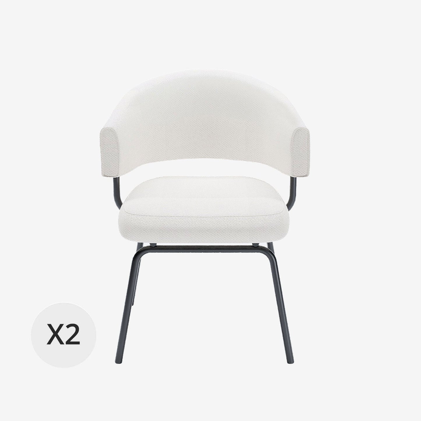 Lot de 2 chaises avec accoudoirs tendance en tissu chenille blanc Silva