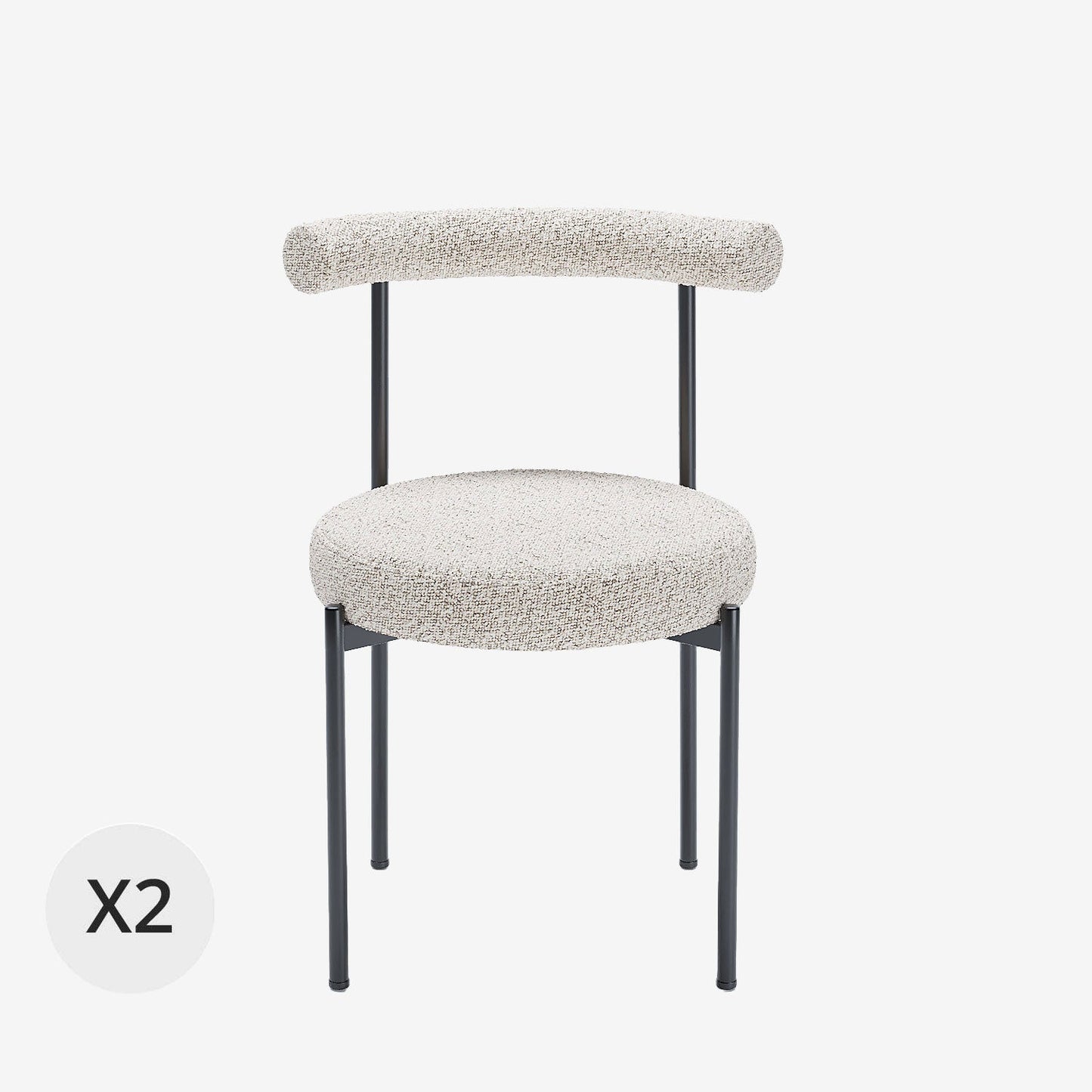 Lot de 2 chaises de salle à manger design moderne, bouclette grise et blanche Julia