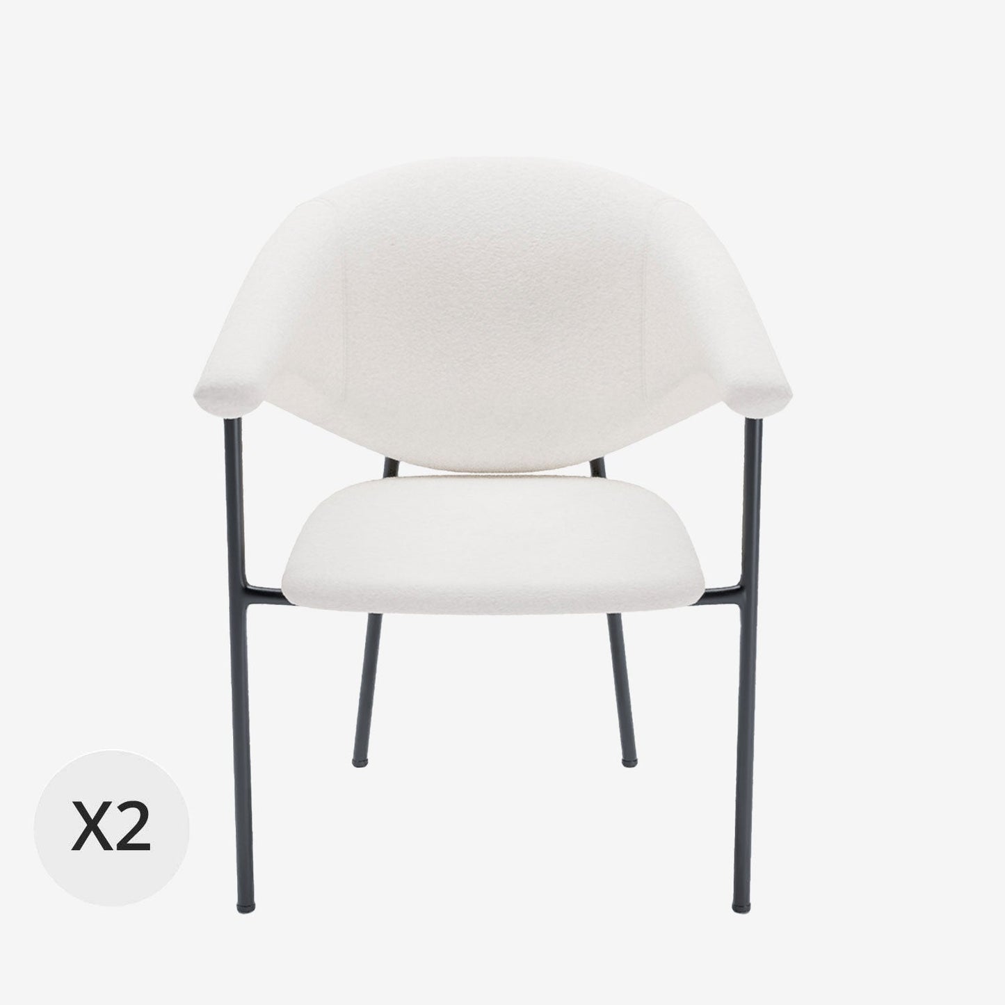 Lot de 2 chaises avec accoudoir design en velours blanc crème Jeanne