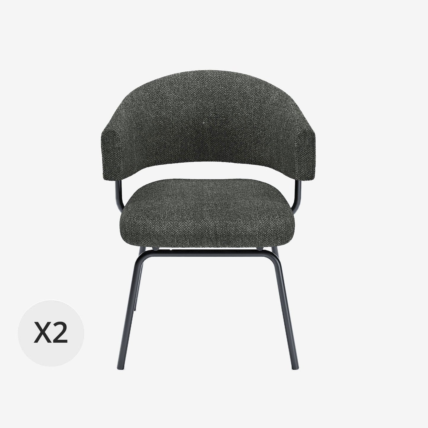 Lot de 2 chaises avec accoudoirs tendance en tissu chenille gris-anthracite Silva
