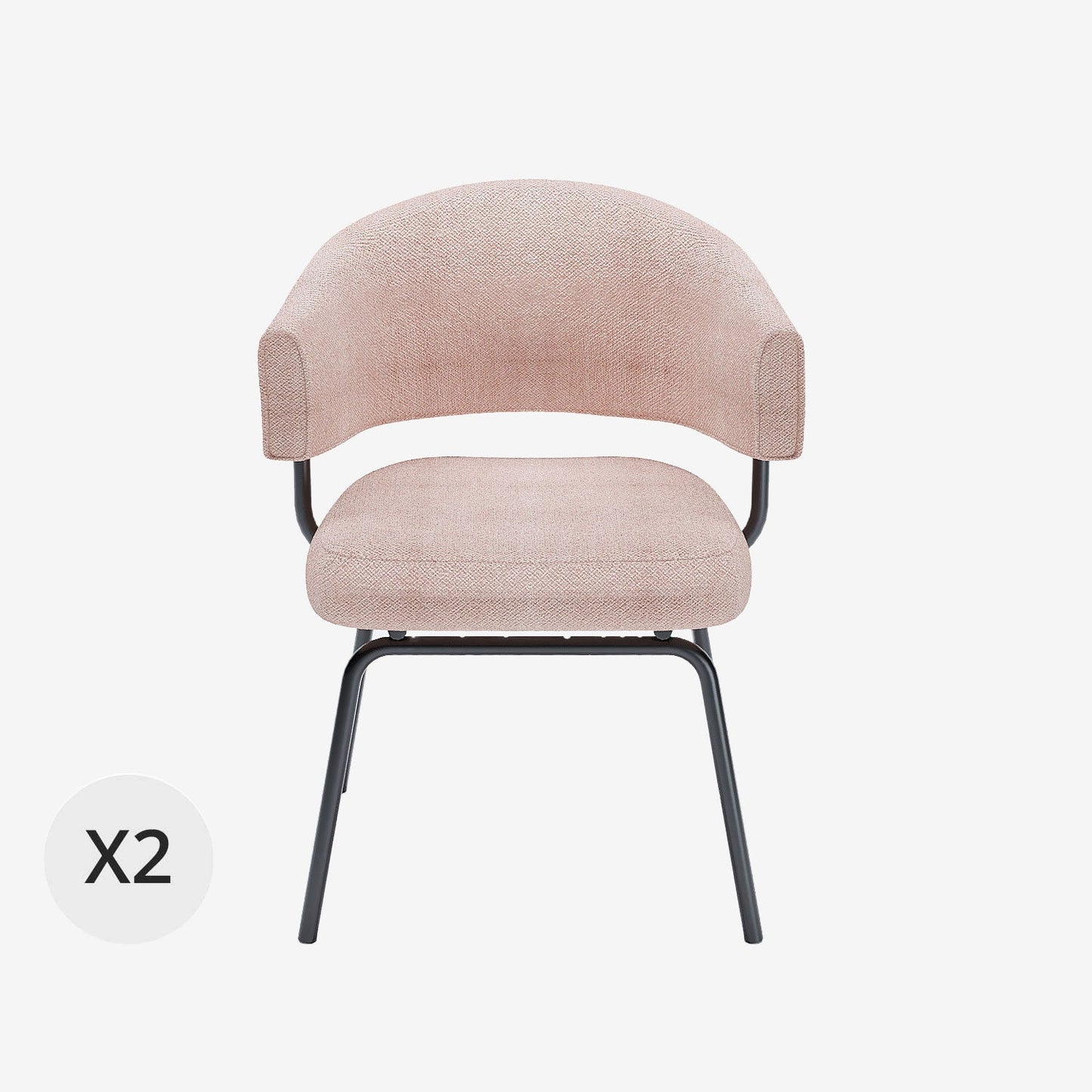Lot de 2 chaises avec accoudoirs tendance en tissu chenille rose poudré Silva
