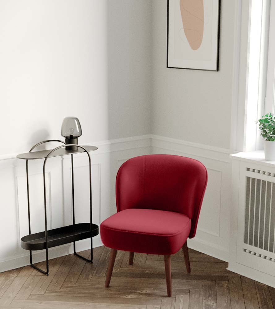 Petit fauteuil de salon en velours bordeaux