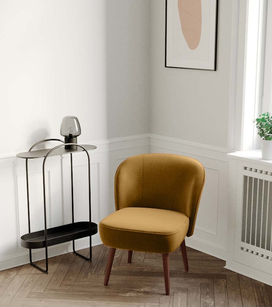 Petit fauteuil de salon en velours camel