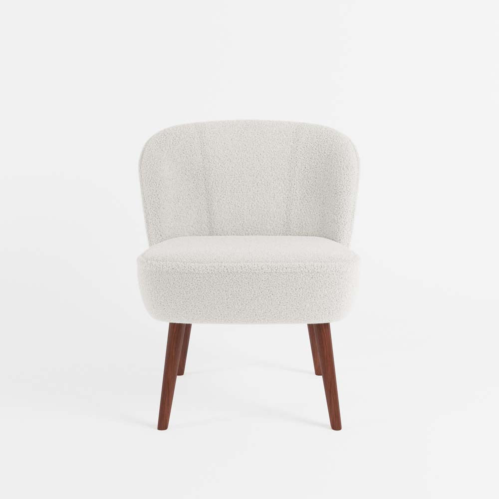 Petit fauteuil de salon, blanc effet laine bouclée