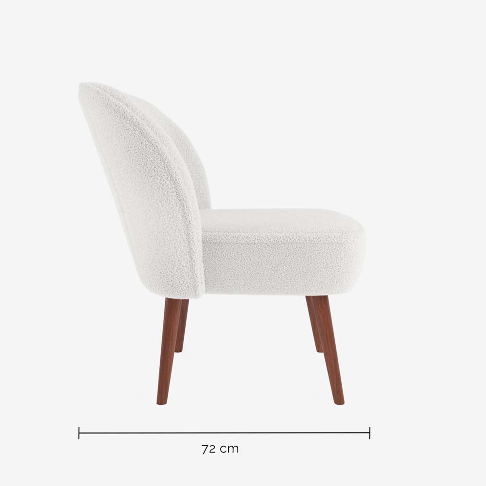 Petit fauteuil de salon, blanc effet laine bouclée