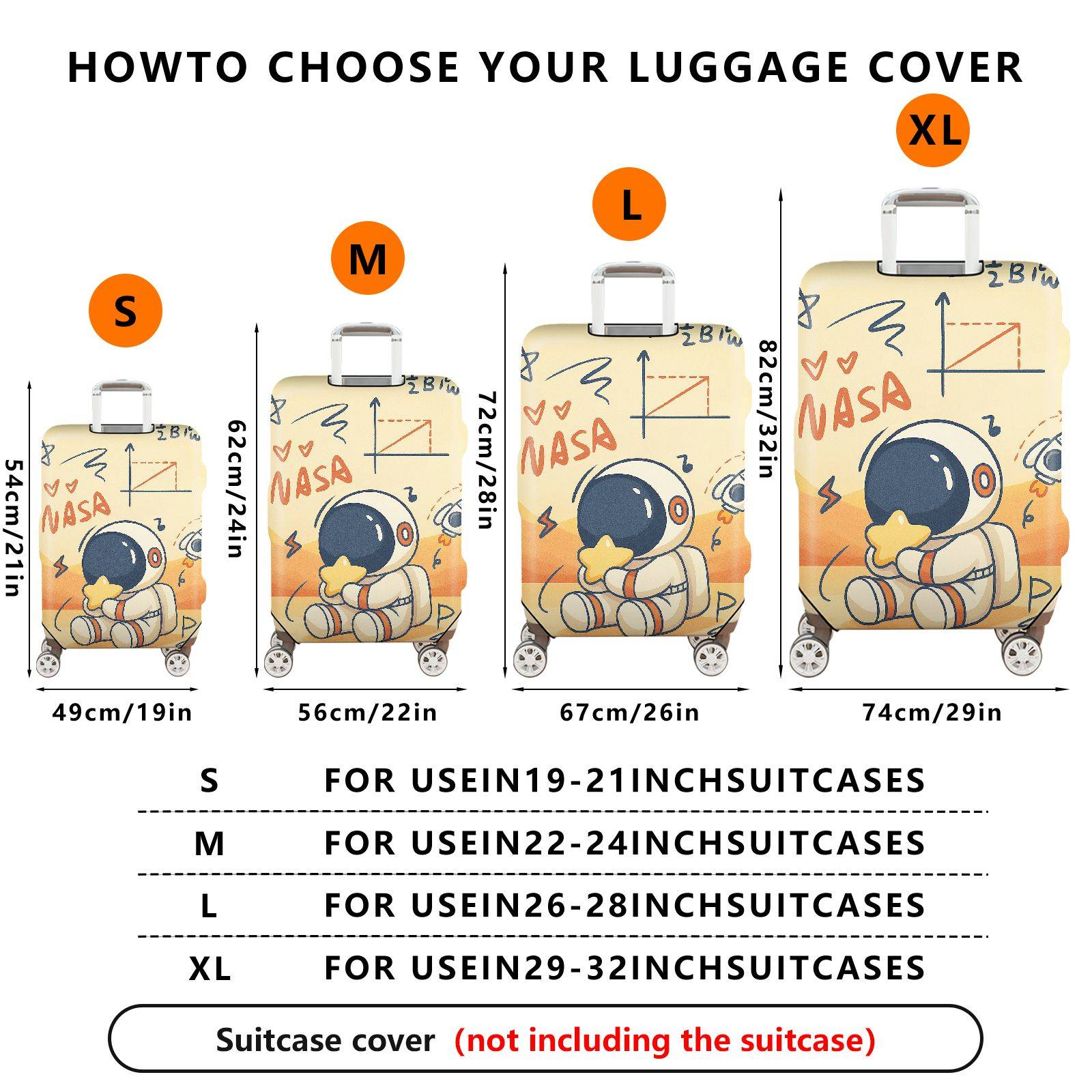 1-Piece Astronaut NASA Space Rocket Doodle Star  Suitcase Luggage Cover, Stretch Protective Sleeve