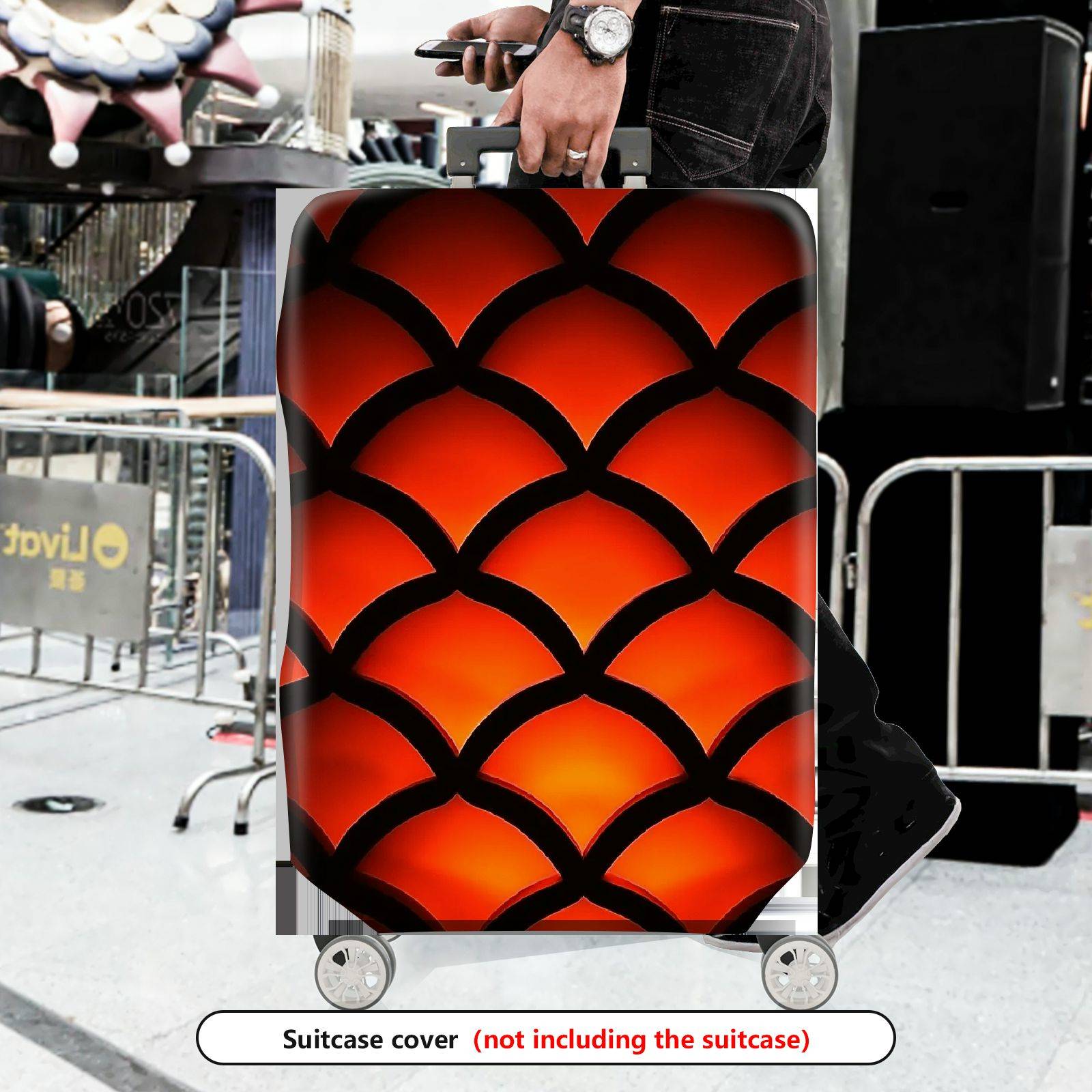 1-Piece Orange Black Geometric Abstract Modern Bold  Suitcase Luggage Cover, Stretch Protective Sleeve