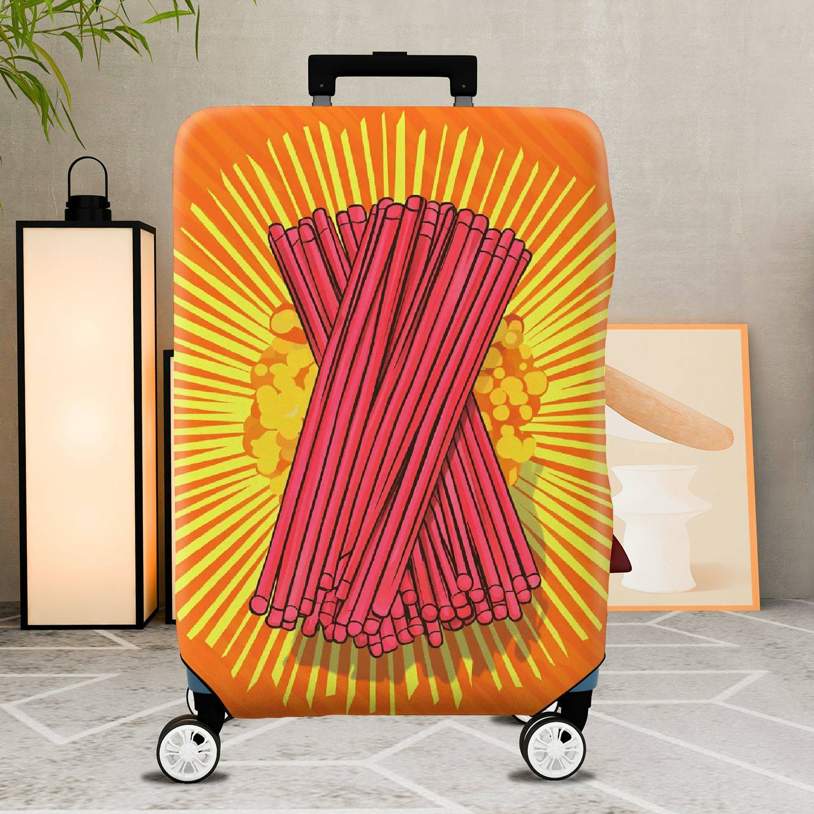 1-Piece Festive Orange Firecrackers Holiday Celebration Vibrant  Suitcase Luggage Cover, Stretch Protective Sleeve