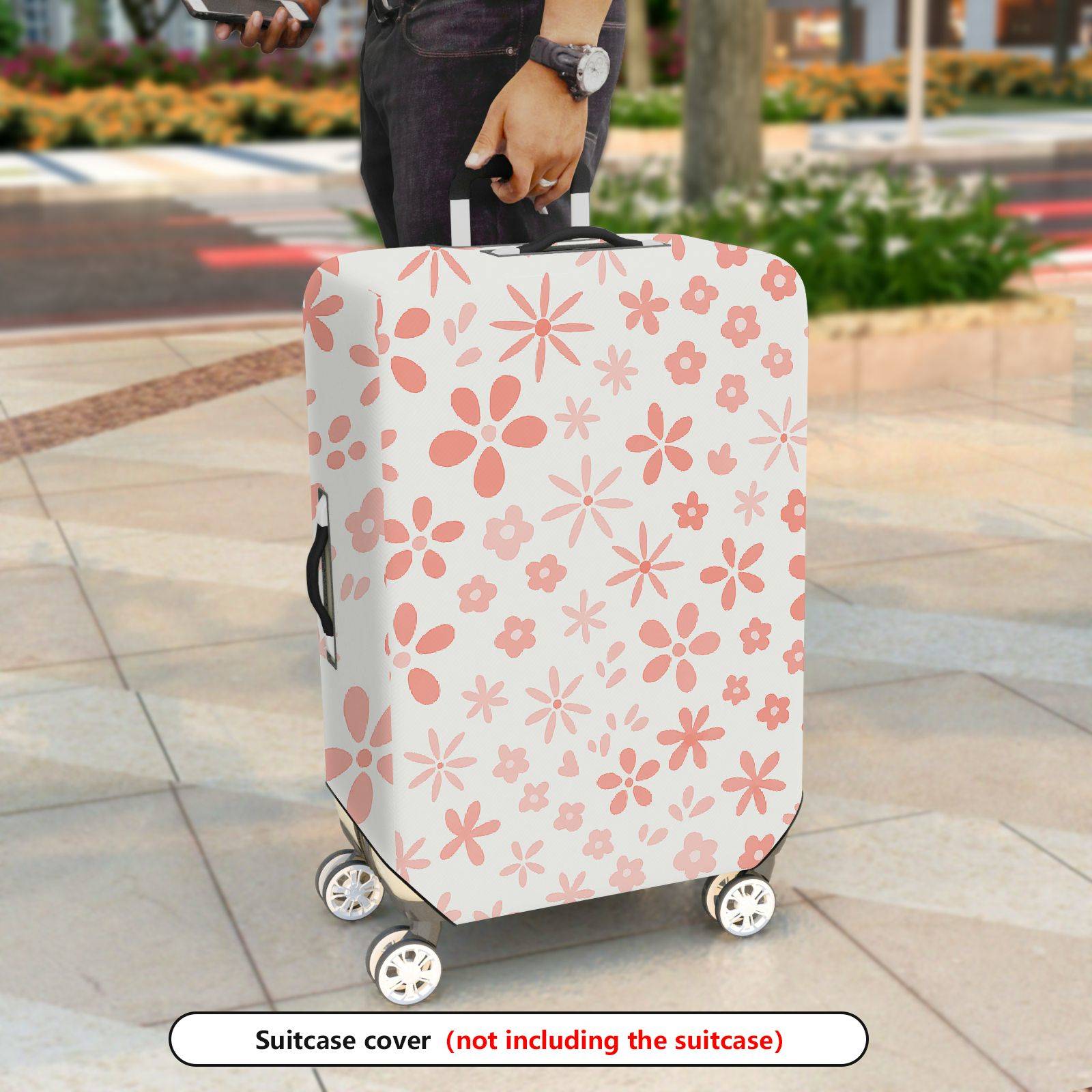 1-Piece Pink Floral Flower Blossom Daisy Spring Holiday  Suitcase Luggage Cover, Stretch Protective Sleeve
