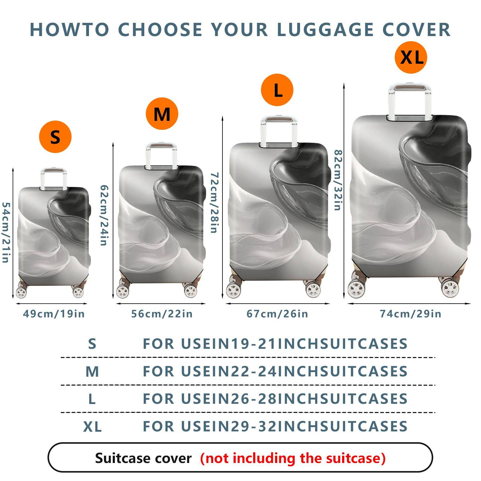 1-Piece Abstract Modern Artistic Minimalist Black White Swirl  Suitcase Luggage Cover, Stretch Protective Sleeve