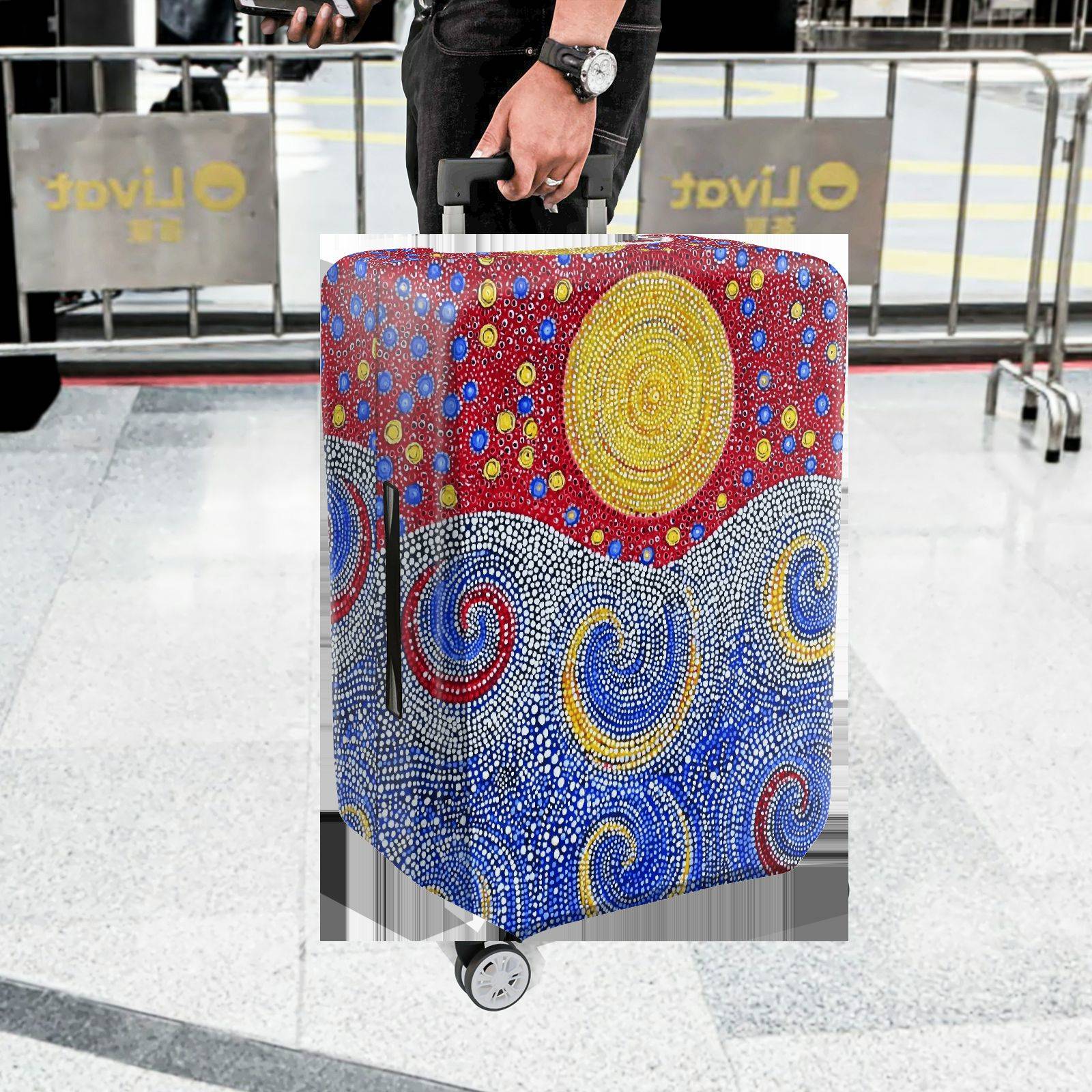 1-Piece Abstract Colorful Sun Swirl Dot Artistic  Suitcase Luggage Cover, Stretch Protective Sleeve