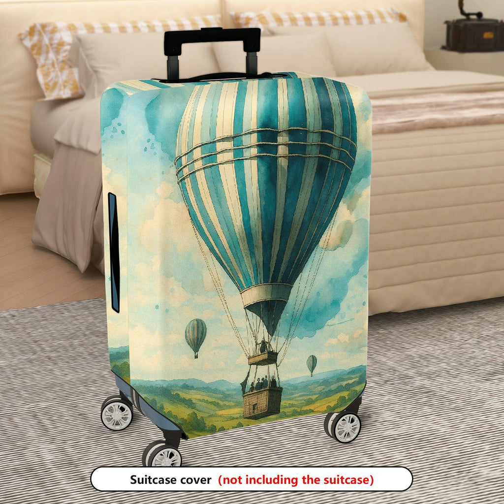 1-Piece Hot Air Balloon Sky Landscape Vintage Art Style  Suitcase Luggage Cover, Stretch Protective Sleeve